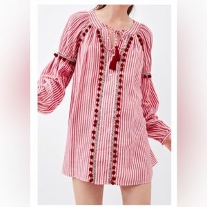 Zara - boho stripped tunic with Pom poms